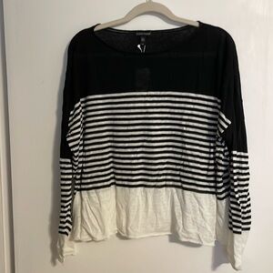 Eileen Fisher L black/white striped lightweight sweater top. New with tags